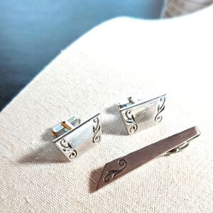 Sterling Silver Anson Tie Clip & Cufflinks